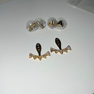 Stella & Dot Gold and CZ Three Piece Earring Set
